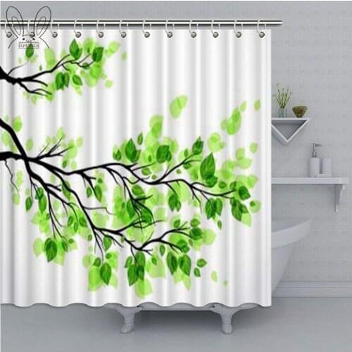Branches With Green Leaves Bathroom Curtain Watercolor Shower Curtain Polyester Fabric Bath Curtain Bathing Cover Shower Sets