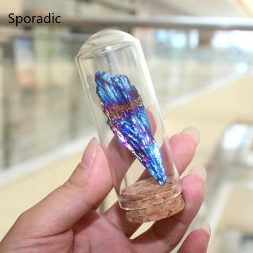 Sporadic 1pc Natural Crystal Tourmaline Electroplating Blue Peacock Tail Feather Decorative Landscape Bottle Home Play Ornaments