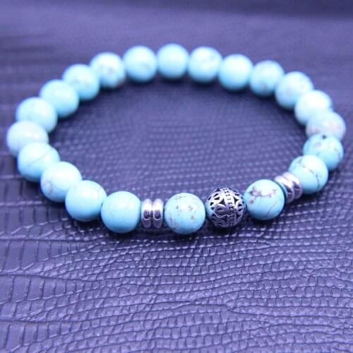 Wonlee Winle 8mm Turquoises Stone Beaded Stretch Bracelets for Men&Women Stainless Steel Hollow Ball Charms Strand Bracelet