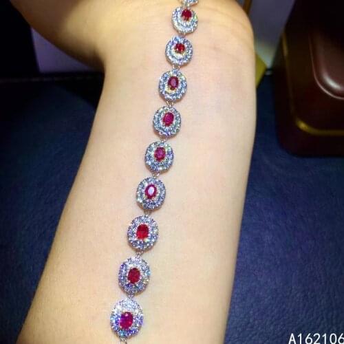 Fine Jewelry 925 Pure Silver Chinese Style Natural Ruby Girl Luxury Classic Simple Gemstone Hand Chain Bracelet Support Detectio