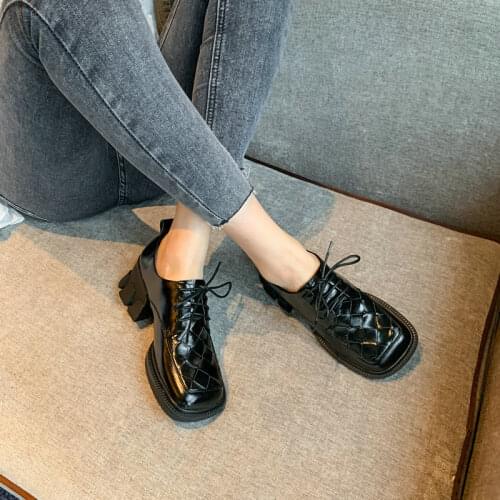 Salu 2021 Autumn Concise Casual Womens Genuine Cow Leather Shoes British Style Round Toe Thick High Heels Ladies Shoes