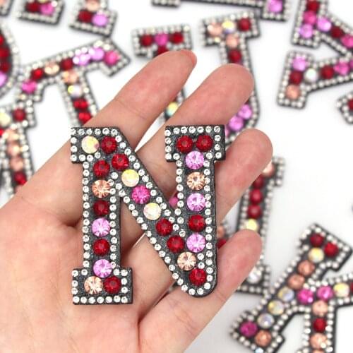 1Pcs Red A-Z Patches English Alphabet Letter Applique Iron On Patches Sew on Rhinestone Patches For Clothes/Bags DIY Name Badge