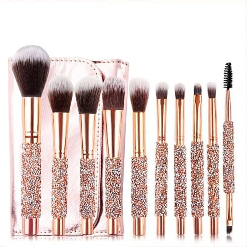 10pcs/set Gold Diamond Makeup Brushes Set Foundation Blending Powder Eye Face Brush Makeup Tool Kit maquillaje Female makeup