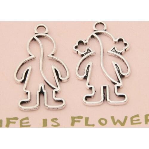 10pcs Silver Color Hollow Girl and Boy Charms Making Lovers Gift Choker Earrings Jewelry Handcraft 32x19mm A3388/A3389