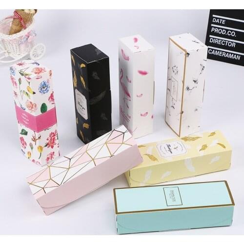 20PCS Kawaii Flamingo Gift Box Chocolate Cookie Boxes Candy Cake Marble Theme Paper Carton Birthday Party Wedding Wrapping Bags