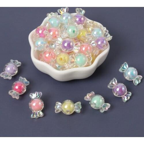 20pcs/lot Acrylic Candy Beads Rainbow AB Color Plastic Beads For Jewelry Making DIY Children Necklace Bracelet Craft Accessories