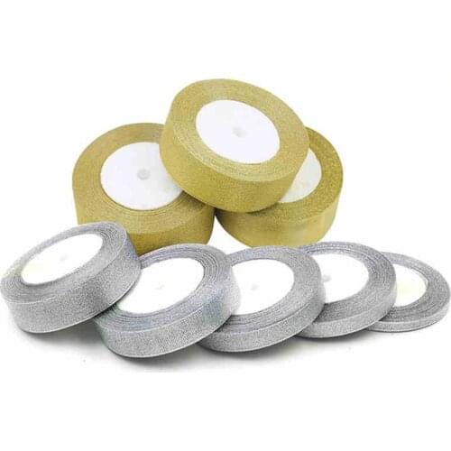 25 Yard Silver Gold Silk Ribbon Wedding Party Decoration Card Gift Wrapping Christmas Apparel Sewing Fabric Ribbon DIY Material