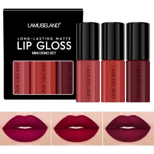 Hot 3 pcs Matte Lipstick Fashion Makeup Long-Lasting Liquid Lip Makeup Lipstick Easy To Wear Nude Red Lip Gloss Cosmetic