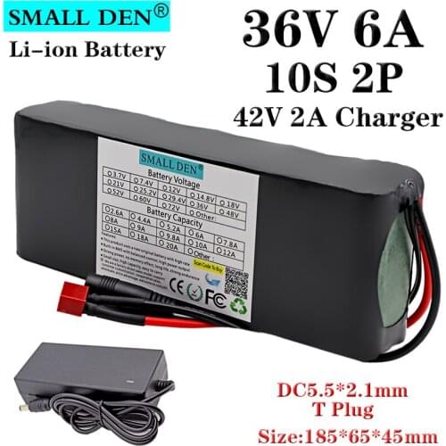 36V6A 18650 lithium battery pack + 42V2A charger 10S2P 6000mAh built-in 15A BMS electric bicycle, scooter battery + charger