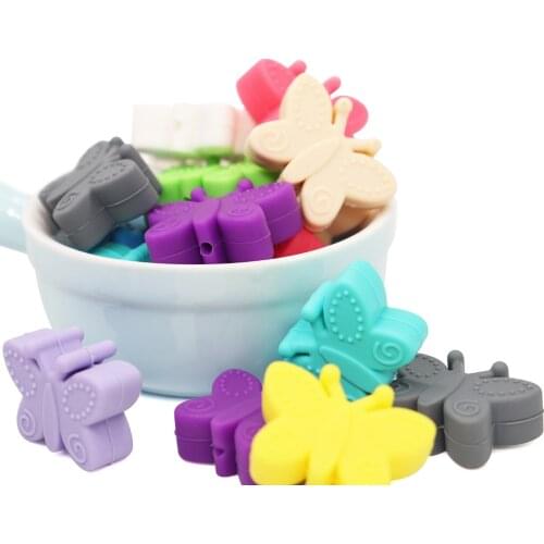 5pcs Butterfly Big Silicone Beads Cute & Soft Food Grade Silicone Teething Teether DIY Pacifier Clips Jewerly Accessories