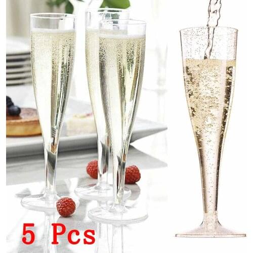 5 x Plastic Champagne Prosecco Flutes Glasses 175ml One Piece Flute Glass Wine Glass Party Wedding Flute Goblet Cocktail Cup