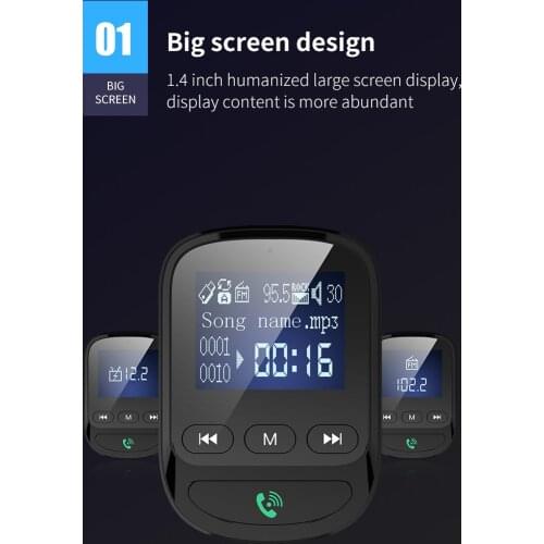 2 USB QC3.0 Ports Charger Handsfree Audio transmitter Car AUX MP3 Music Player Bluetooth 5.0 FM transmitter Radio Adapter Kit