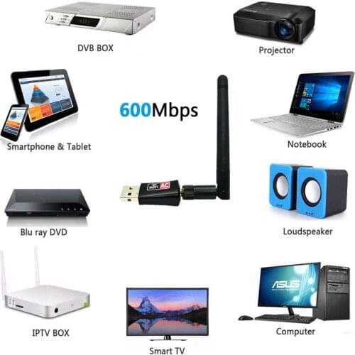 Wireless USB wifi Adapter AC600 Dual Band 600Mbps 2.4GHz 5GHz WiFi with Antenna PC Computer Network Card Receiver 802.11b/n/g/ac