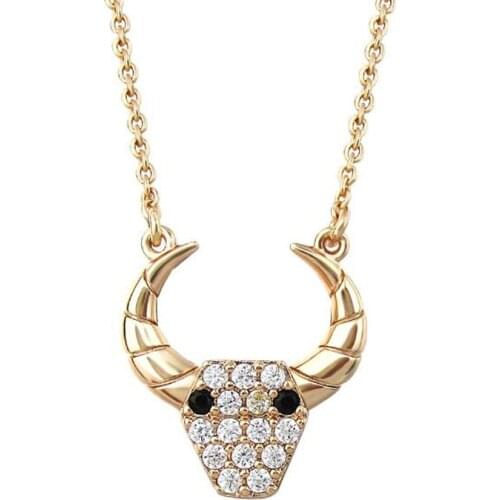 Top Quality Fashion Rose Gold Plated Micro Mosaic Nano CZ Stone Cow Pendant Necklace For Women Charms Chain Jewelry 2021 New