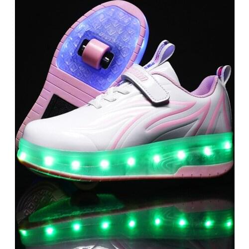 2020 Boy Girl USB Sneakers Roller Shoes with Two Wheels Led Shoes Kids Girls Children Boys Light Up Luminous Glowing Illuminated