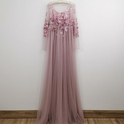 DON&JUDY A Line Maternity Dresses Tulle Floral Appliqued Boudoir Dress Wedding Party Prom Birthday Gown Photo Shoot Props 2021