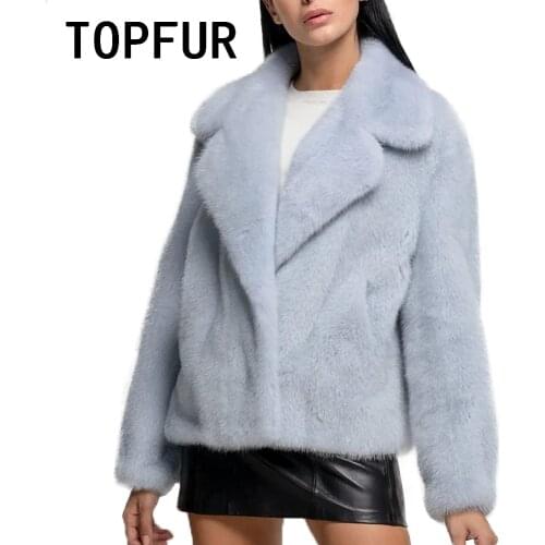 TOPFUR Import Light Blue Natural Mink Fur Coat Woman Luxurious Lapel Collar Long Sleeves Basic Jacket Short Real Fur Coat Woman