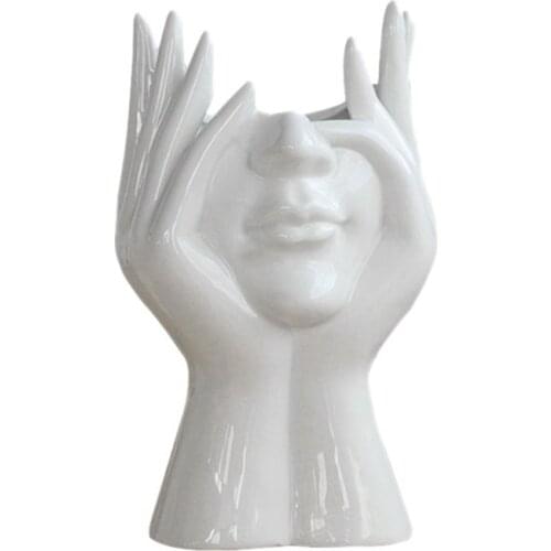 Modern Nordic Style Eramic Human Face Ceramic Flower Vase Art Sculpture Plant Flower Pot Home Decor Arrangement
