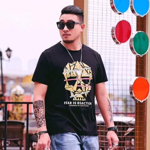Summer Skull Printed Short-Sleeved T-shirt Mens Loose Overweight Man plus-Sized plus Size T-shirt