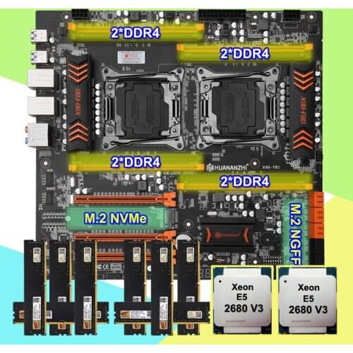 HUANANZHI X99-F8D LGA2011-3 Motherboard with Dual CPU Socket 2 M.2 Slot Dual Xeon processor E5 2680 V3 RAM 128G(8*16G) 2400 RECC