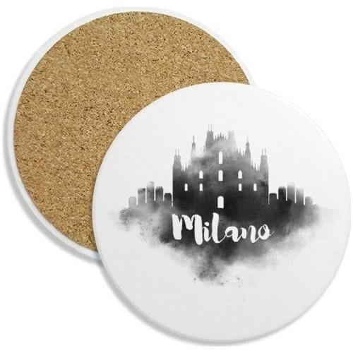 Milano Italy Landmark Ink City Painting Stone Drink Ceramics Coasters for Mug Cup Gift 2pcs