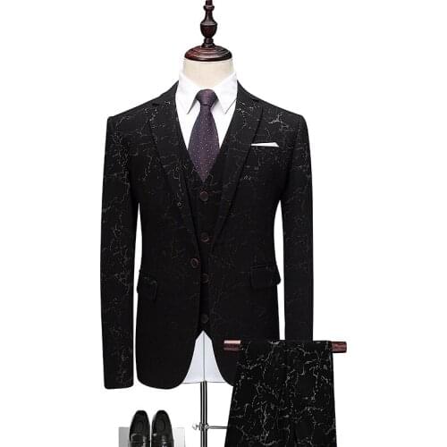 Mens Wedding Suits Groom Tuxedo Jacket Floral Print Classic Men Suits Blazer with Pants Brand Clothing 3pcs