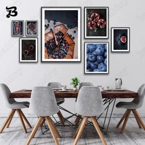 Canvas Painting Wall Art for Kitchen Blueberry Fruit Vegetable Canvas Poster Wall Art Pictures for Dining Room Restaurant Decor