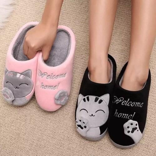 New House Slipper Women Indoor Winter Slippers Unisex Slides Cartoon Cat Soft Slip On Slippers Fluffy Fur Warm Indoor Shoes