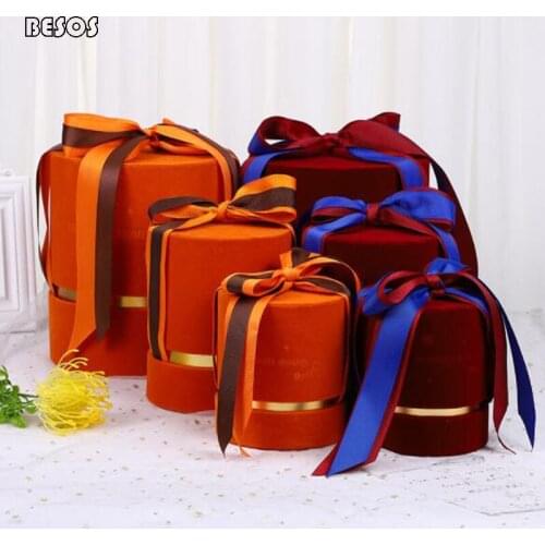Wholesale Large Round Embossed Velvet Gift Box Party Wedding Activities Flower Candy Jewelry Packaging Decoration Gift Box