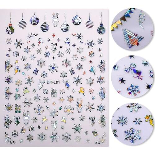 Laser Silver 3D Nail Sticker Xmas Christmas Transfer Decals Stickers for Nails Holographics Self-adhensive Slider Decoration