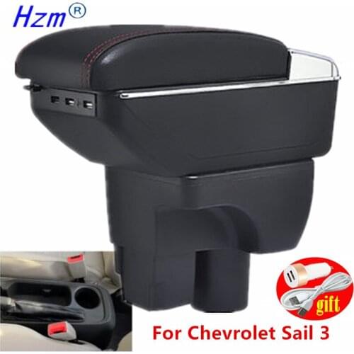 For Chevrolet Sail 3 Armrest box Center Console Storage Box Rotatable Dual layer ashtray USB Charging Car decoration accessories