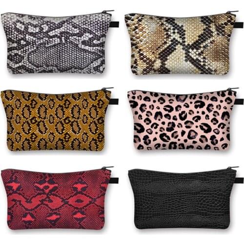Dashing Cosmetic Bag Printing Snake Skin Canvas Personalised Makeup Women Lipstick Girls Storage Bags Gift