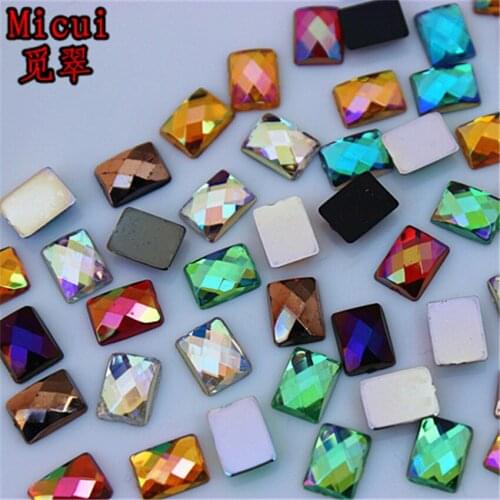 Micui 200PCS 6*8mm AB Color rectangle Rhinestone Acrylic Flatback Strass Crystal Stones For Crafts Clothing Decorations ZZ465