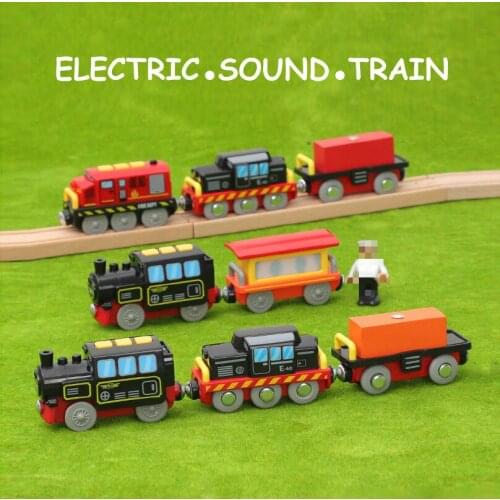 Retro Train Toy Sound, Light Electric Train Set Childrens Educational Toy Train Wooden Rail Car Compatible with Wooden Track