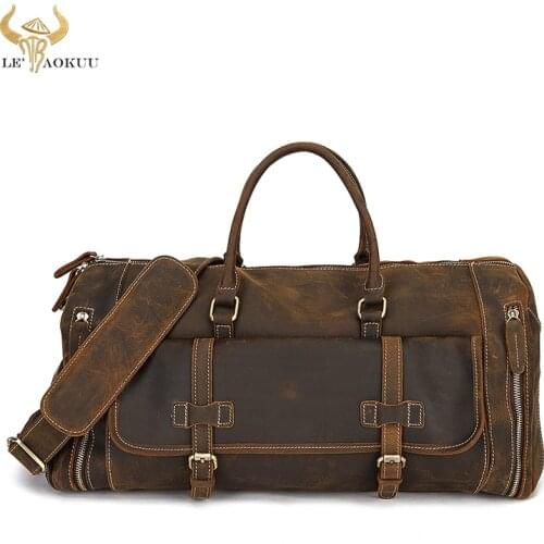 Crazy Horse Leather Male Larger Capacity Retro Design Travel Handbag Duffle Luggage Bag Fashion Travel Suitcase Tote Bag 1336