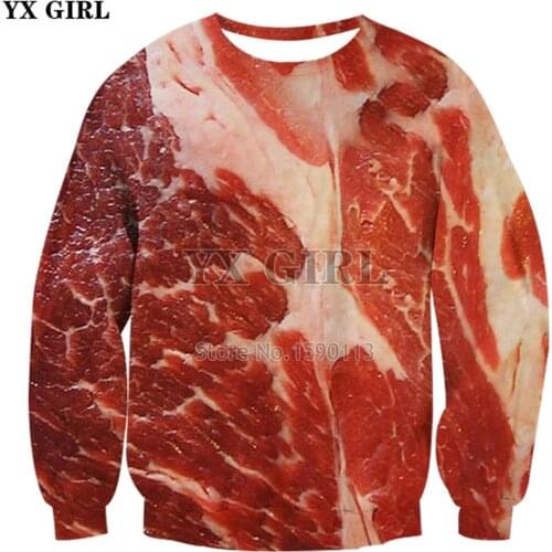 YX GIRL Beef Meat 3d Hoodies Sweatshirt Funny Simulation Bacon Pullover 2018 Plus Size Brand Clothing Tracksuit Outwear