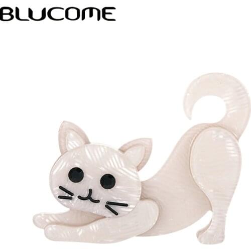 Blucome New Acrylic Cat Brooches For Women Enamel Suit Bag Decoration Handmade Lovely Animal Brooch Pins Fashion Corsage Gift
