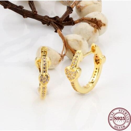DoDoFly Original 925 Sterling Silver Earring Gold Alluring Hearts With Crystal Studs Earring For Women Wedding Gift Jewelry