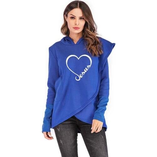 Women Hoodies Autumn Winter 2021 Love Heart Jesus Faith Print Long Sleeve Warm Pullover Tops Female Casual Oversized Sweatshirt