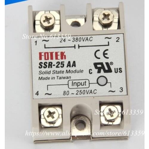 10 pcs SSR-25AA FOTEK Single-Phase Solid State Relay 25A AC control AC SSR25AA