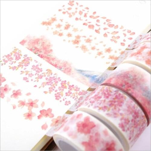 20mm Japan Mount Fuji Sakura cherry blossom petals hand painted decoration planner washi Tape Diary scrapbooking masking tape