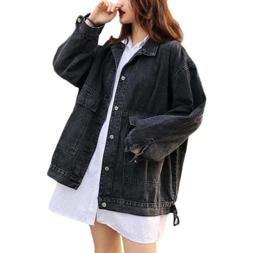 2021 Spring Autumn New Long Denim Jacket Women Loose BF Plus Size Workwear Outerwear Womens Casual Bomber Overcoat Trend 5XL