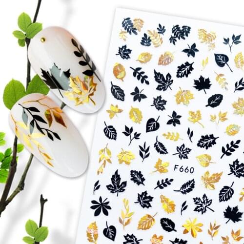 3D Nail Sticker Decals Golden Maple Leaf Grass Nail Art Decorations Stickers Sliders Manicure Accessories Nails Decoraciones