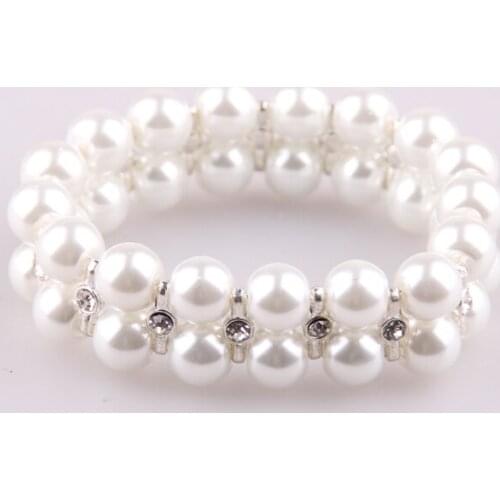 Free drop shipping new arrive 8mm white and beige glass pearl beads with crystal spacers stretch elastic Bracelet women jewelry