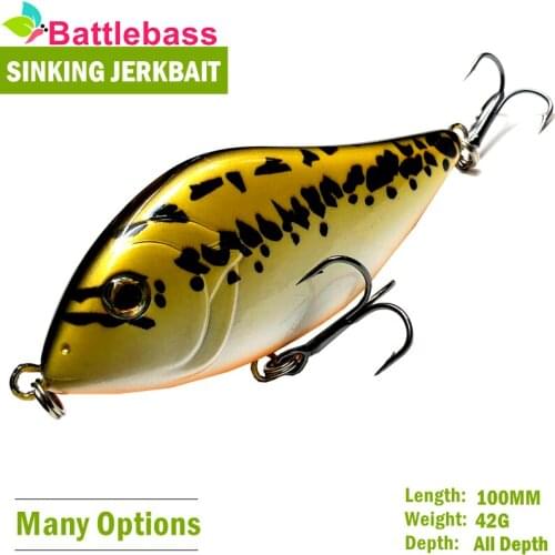 BATTLEBASS Brand 1PC Slow Sinking Jerkbait Fishing Lure 100MM 42G Slider Swim Action Hard Body Jerk Bait for Pike Musky Fishing