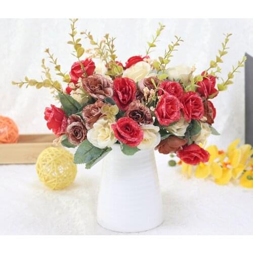 Silk Rose Bouquet Artificial rose Flowers beautiful Fake Flowers Wedding Home Party Decoration DIY Potted plant