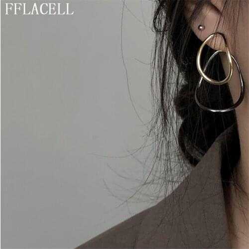 FFLACELL Simple Personality Design Double Color Matching Art Sense Irregular Geometric Shape Earrings Women Party Accessories