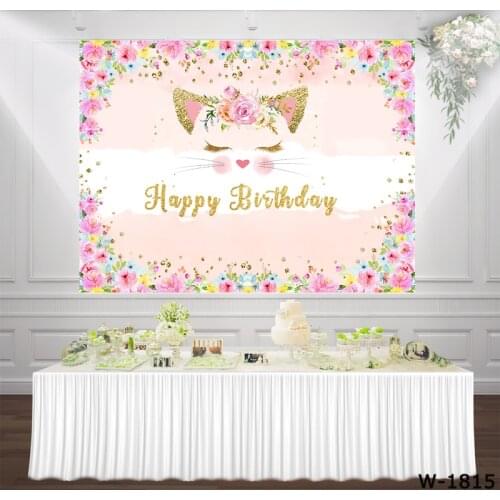 Girl Princess Birthday Party Backdrop Cute Cat Pink Background With Eyelash Flower Frame Sequin Summer Photocall Backdrops