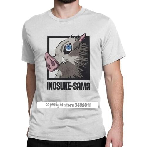 Inosuke Sama Tee Shirt Men Demon Slayer Anime Demon Blade Novelty Tees Crew Neck Tshirts Adult Clothes