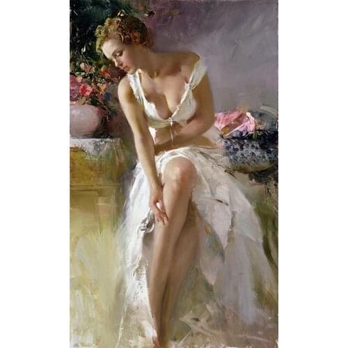100% Hand Made Naked Woman Painting for Bedroom Think of You Female Oil Painting on Canvas Portrait Artwork High Quality
